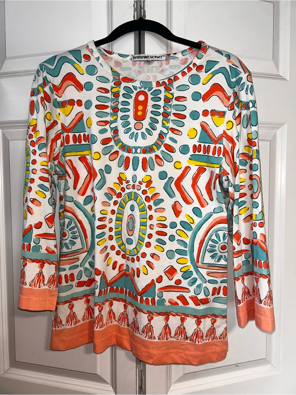 Barbara Gerwit Coral & Teal Long-Sleeve Printed Top